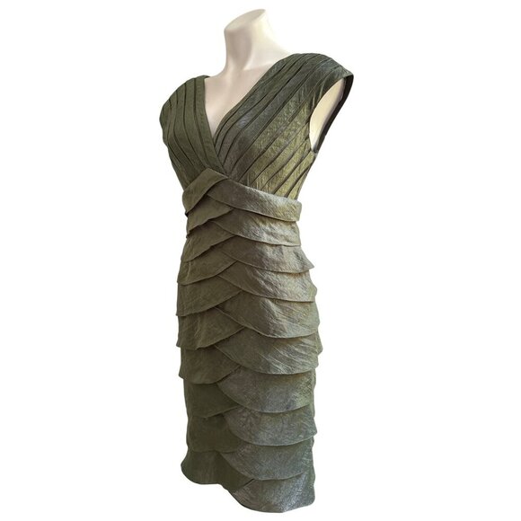 Adrianna Papell Shutter Pleat Dress, Green Cocktail Women's Size 8 - Picture 7 of 10